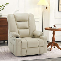 Beige Large Power Lift Recliner Chair With Massage And Heat by ShipItFurniture