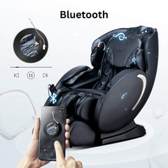 SAKSBY WHOLESALE dual motor massage recliner chair with full-body zero-gravity shiatsu features, black fabric, Bluetooth, and app control.