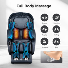 SAKSBY WHOLESALE dual motor massage recliner chair with zero gravity, shiatsu massage, black upholstery, full-body design.