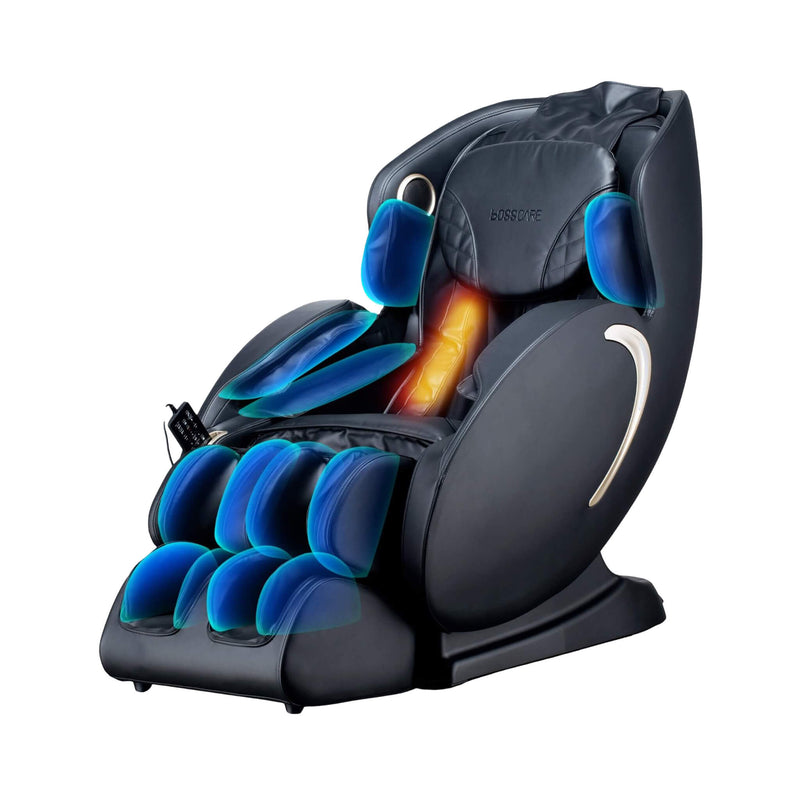 SAKSBY WHOLESALE dual motor massage recliner chair with zero-gravity design, black upholstery, front-left view, with app control.