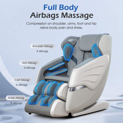 Bosscare Premium Full Body Zero Gravity Massage Chair by SAKSBY WHOLESALE with gray upholstery, AI voice and app control, full-body airbags.
