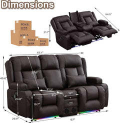 Power Loveseat Recliner Sofa With Massage And Heat Brown by ShipItFurniture