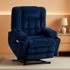 Large Wide Navy Blue Dual Motor Lift Recliner Massage And Heat by ShipItFurniture