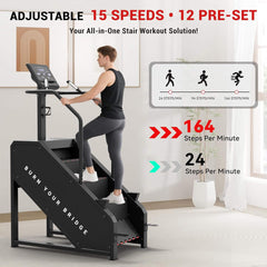 SAKSBY WHOLESALE Rovix commercial stair stepper with LED display and 15 resistance levels, adjustable for varied workout intensity.