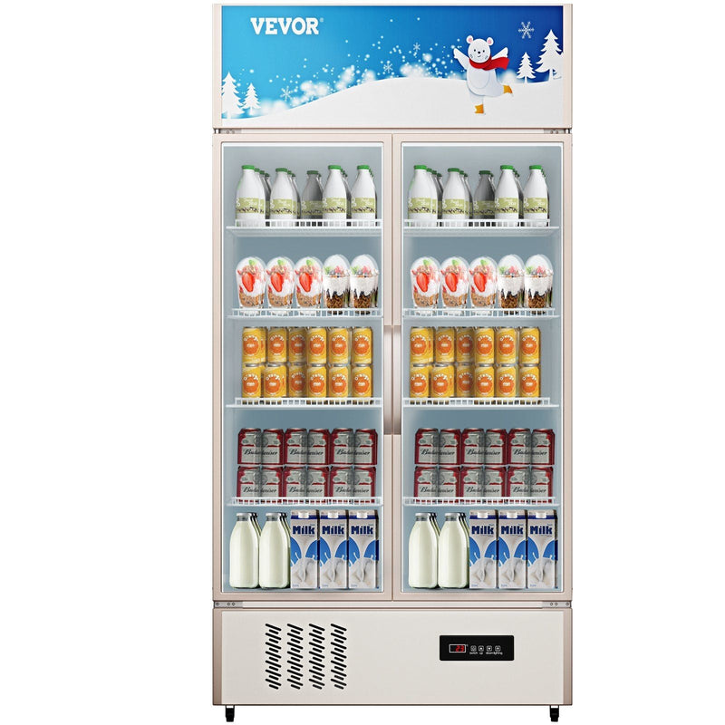 VYSN commercial upright display refrigerator with glass doors, LED lighting, double swing doors, 23 cu.ft. beverage cooler for home or store