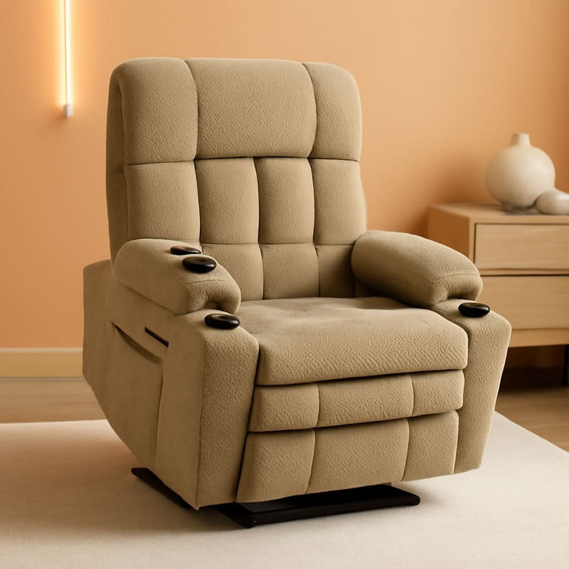 Large Dual Motor Power Lift Recliner Chair Massage Beige by ShipItFurniture