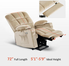 Dual Motor Power Lift Recliner Chair With Massage And Heat Beige Fabric Medium by ShipItFurniture