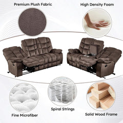 Brown 2-piece ShipItFurniture massage recliner set with built-in massage and heat features, showcased in a cozy living room setting.