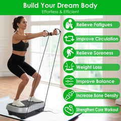 Berry Charmz vibration platform exercise machine with resistant bands and remote control, showing the compact design and control panel.