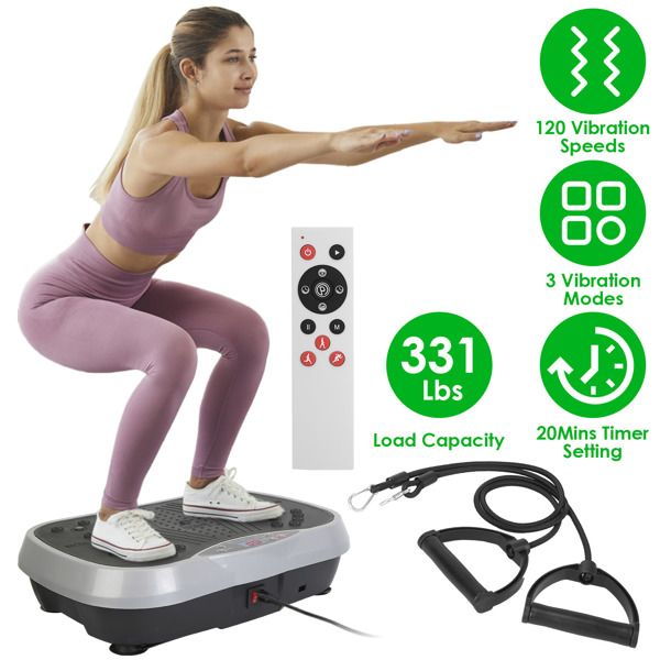 Berry Charmz vibration platform exercise machine with resistant bands and remote control, showing a compact, functional fitness device.