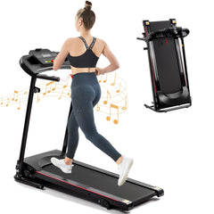 Berry Charmz folding treadmill with incline, 2.5HP motor, Bluetooth, cup holder, and heart rate sensor for home fitness and walking.