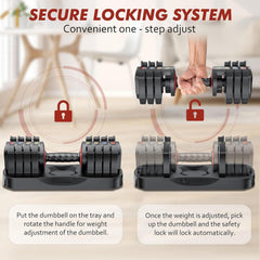 Adjustable dumbbell set by Berry Charmz with chrome handles and weight plates for versatile strength training workouts.