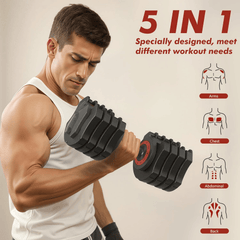 Adjustable Berry Charmz dumbbell set with weight plates and handle for strength training and fitness workouts.