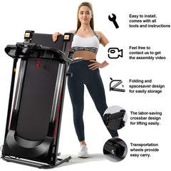 Berry Charmz folding treadmill with incline, Bluetooth speaker, cup holder, and heart rate sensor for home gym walking and running.