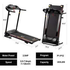 Berry Charmz folding treadmill with incline, Bluetooth, cup holder, heart rate sensor, for home walking and running workouts.