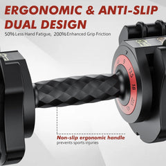 Adjustable Berry Charmz dumbbell set with black and silver weights and handle, suitable for strength training at home.