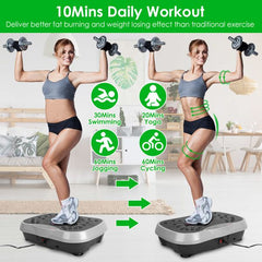 Berry Charmz vibration platform exercise machine with resistant bands and remote control, showing a compact, black vibration exercise device.