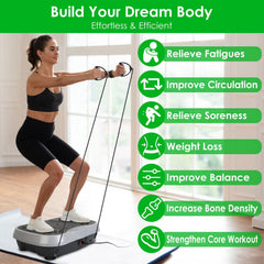 Berry Charmz vibration platform exercise machine with resistant bands and remote control, showing the compact design and control panel.