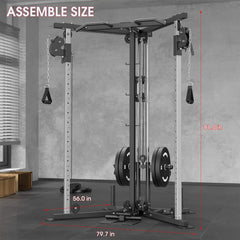SAKSBY WHOLESALE Rovix Dual Pulley Cable Crossover Machine with pull-up station and LAT bar, assembled for strength training.