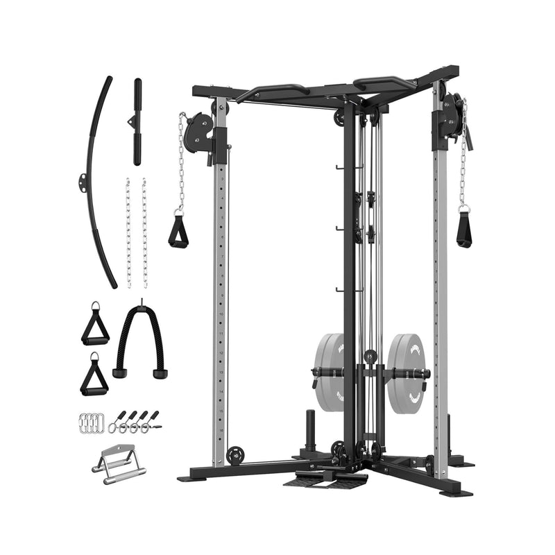 SAKSBY WHOLESALE Rovix dual pulley cable crossover machine with pull-up and LAT bar for versatile strength training.