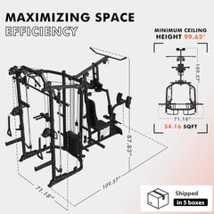 SAKSBY WHOLESALE Rovix Dual Station Smith Machine with Cable Crossover for home gym, featuring weight racks and adjustable pulleys.