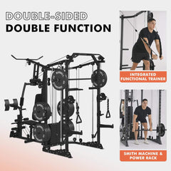 SAKSBY WHOLESALE Rovix Dual Station Smith Machine with Cable Crossover for home gym fitness equipment, dual-sided workout station