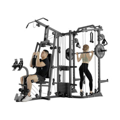 SAKSBY WHOLESALE Rovix Dual Station Smith Machine with Cable Crossover used for home gym workouts by man and woman.