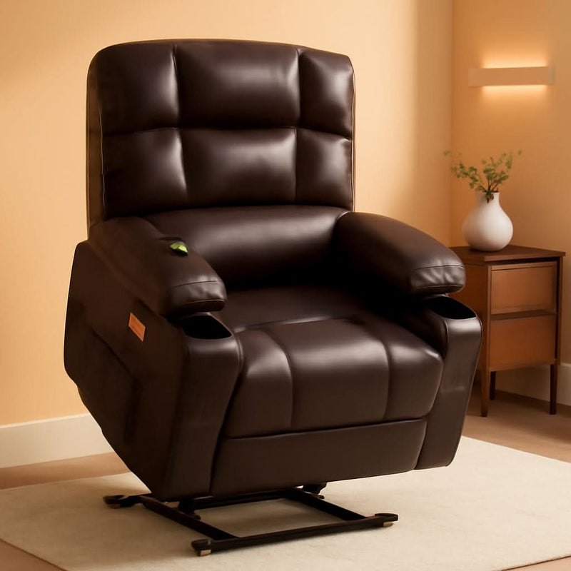 Dark Brown Lift Recliner With Massage For Elderly People by ShipItFurniture