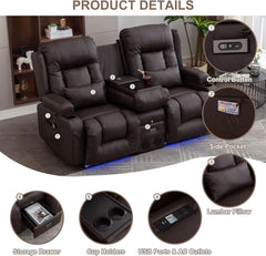 Power Loveseat Recliner Sofa With Massage And Heat Brown by ShipItFurniture