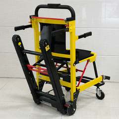 Rear view of Dynamic Fluid Fitness Motivo heavy-duty electric stair climbing wheelchair for elderly and handicap, FDA-approved, 350 lbs capacity.