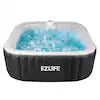 Square inflatable hot tub spa by Supply Chain Sources LLC with LED lights, 130 aqua jets, cover, repair kit, ground pad, and filter.