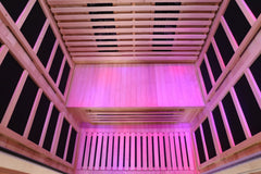 Finnmark FD-3 full spectrum infrared sauna by Zoppinh with four-person capacity, shown with wooden interior and glass door.
