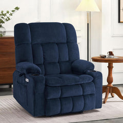 Large Wide Navy Blue Dual Motor Lift Recliner Massage And Heat by ShipItFurniture