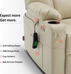 Beige Large Power Lift Recliner Chair With Massage And Heat by ShipItFurniture