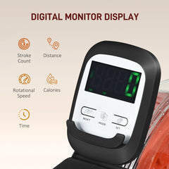 Rovix foldable water rowing machine with adjustable resistance, LCD monitor, tablet holder, and compact design by Saksby Wholesale.