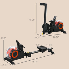 Rovix foldable water rowing machine by Saksby Wholesale with adjustable resistance, LCD monitor, tablet holder, and compact design