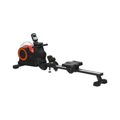 Saksby Wholesale Rovix foldable water rowing machine with adjustable resistance, LCD monitor, tablet holder, side view.