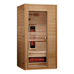 Golden Designs Dynamic Martin 1-2 Person Full Spectrum Near Zero EMF FAR IR Sauna, shown from the left side.
