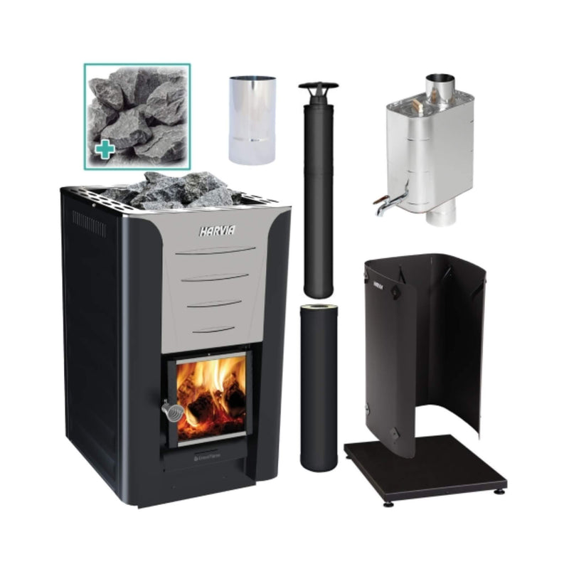 PRO20-PKG-SS-WH Harvia Pro 20 WH Wood Burning Sauna Stove by SAKSBY WHOLESALE