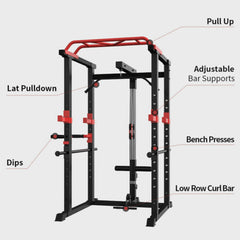 SAKSBY Wholesale heavy-duty 1000LBS adjustable power cage rack for professional weightlifting and strength training exercises.