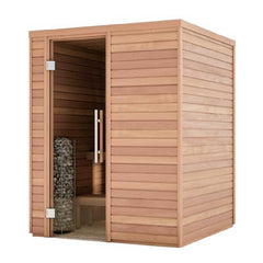 Huum Cliff Mini 4 3.5KW electric sauna heater by SAKSBY WHOLESALE with sauna room view, compact and efficient heating system