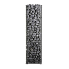 SAKSBY WHOLESALE Huum Cliff Slim electric stainless steel sauna heater with two prop blocks, front view.