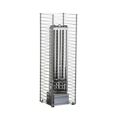 SAKSBY WHOLESALE Huum Cliff Slim electric stainless steel sauna heater with two prop blocks and sleek steel design.