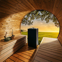 Huum Core Black Sauna Heater by SAKSBY WHOLESALE with adjustable legs, 6.5kW or 10.5kW, for home or spa sauna rooms.