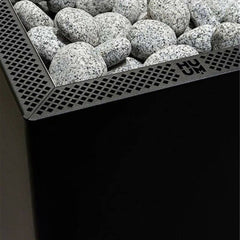 Huum Core Black Sauna Heater by SAKSBY WHOLESALE with adjustable legs and sauna stones, 6.5kW or 10.5kW power options.