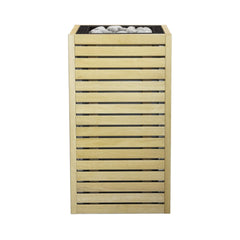 SAKSBY WHOLESALE Huum Core alder wood exterior sauna heater with front view, showcasing its modern design and heating elements.