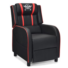 Red massage racing gaming recliner chair by DirectDeals, featuring ergonomic design and padded armrests for comfort.