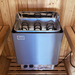 SAKSBY WHOLESALE Thermora Ignite large outdoor wooden barrel sauna with American white oak and 4.5kW sauna heater.