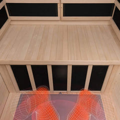 SAKSBY WHOLESALE Thermora Ivara luxury 2-person hemlock wood FAR infrared sauna with glass door and interior chair.