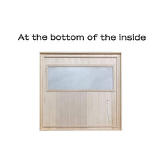 Interior view of SAKSBY WHOLESALE Thermora Ivara luxury 2-person Hemlock wood FAR infrared sauna with glass door.